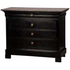 Louis Philippe Style Ebonized Chest With A Marble Top, France C.1870
