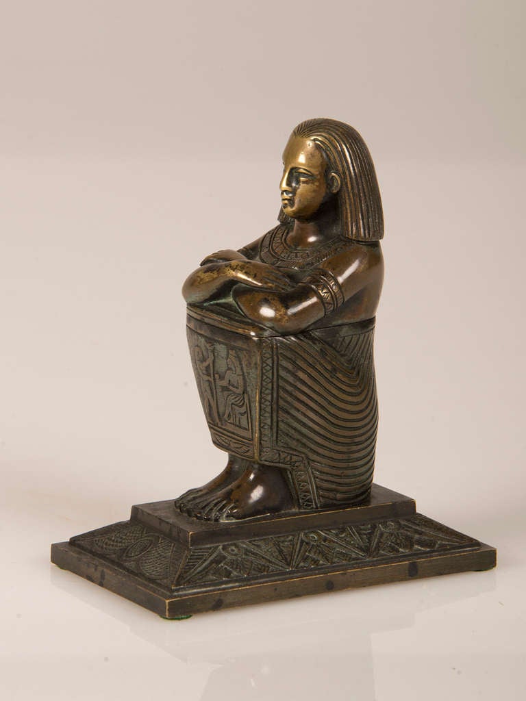French Egyptian Revival Bronze Ink Pot circa 1880 In Excellent Condition In Houston, TX