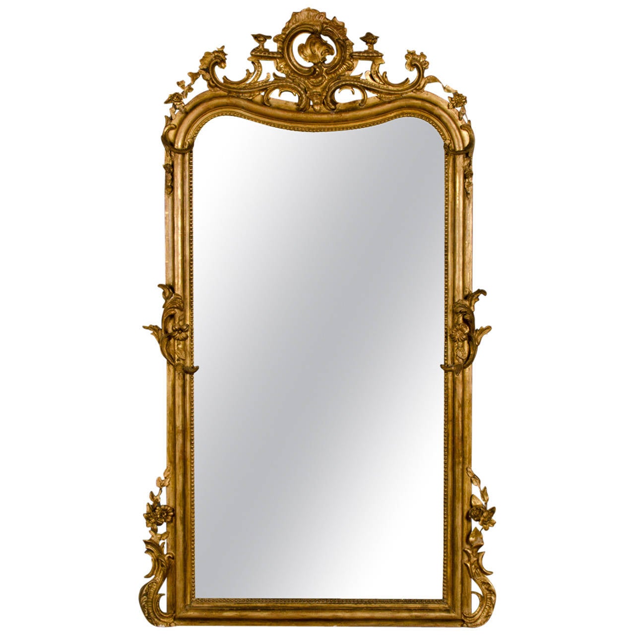 Louis XV Gold Frame Mirror, Floral Cartouche, France circa ...