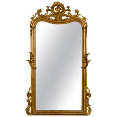 Louis XV Gold Frame Mirror, Floral Cartouche, France circa 1890 (43"w x 71"h)