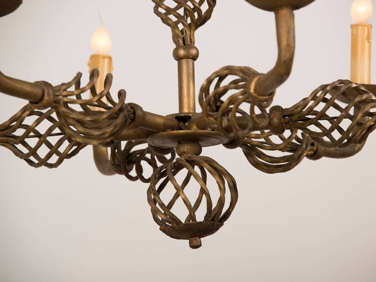French Provincial Gilded, Forged Iron Six-Light Vintage French Chandelier, circa 1930
