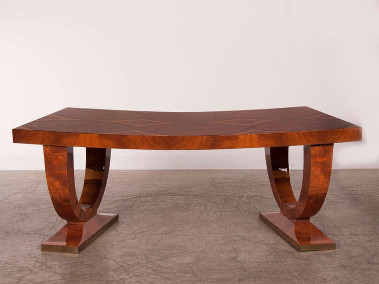 Art Deco Amboyna Burl Ruhlmann style Writing Table from France C.1930 In Excellent Condition In Houston, TX