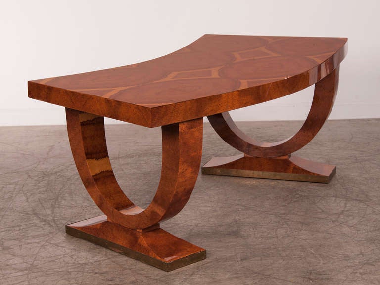 Mid-20th Century Art Deco Amboyna Burl Ruhlmann style Writing Table from France C.1930