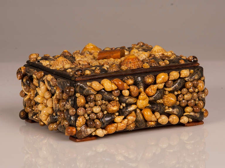 Hand Made Shell Covered Sewing Box With An Inset Compartment, England C.1880