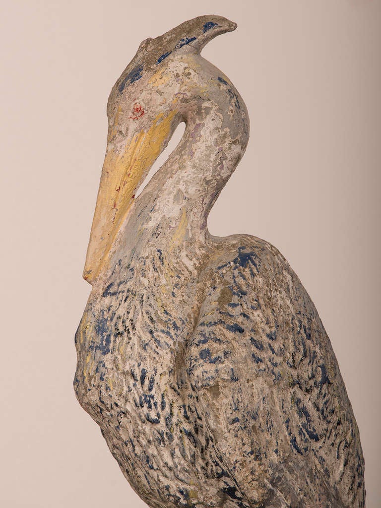 Receive our new selections direct from 1stdibs by email each week. Please click Follow Dealer below and see them first!

A wonderful French garden ornament depicting a crested heron cast from concrete with traces of the original painted finish