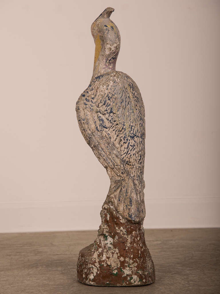 Vintage French Concrete Painted Crested Heron circa 1930 5
