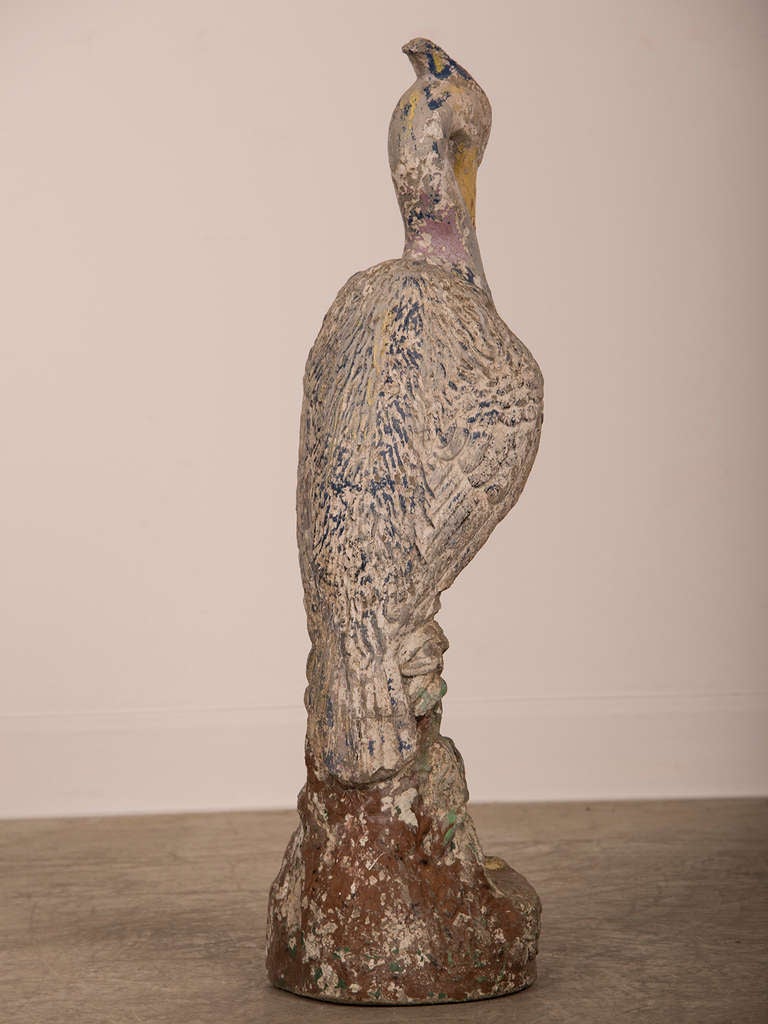 Vintage French Concrete Painted Crested Heron circa 1930 4