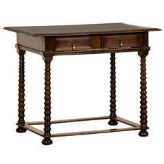 Antique Oak side table with a drawer on turned legs with strechers, England c.1850