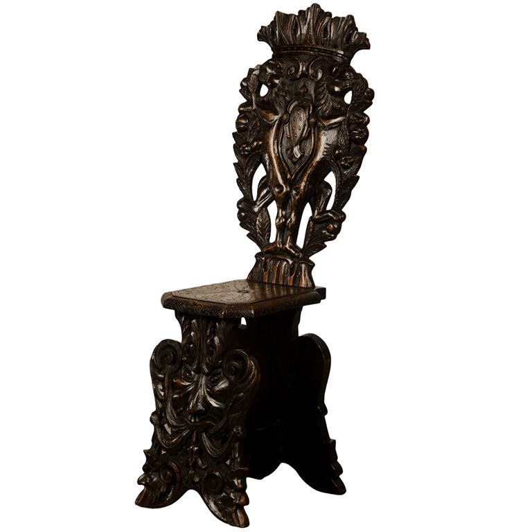 Italian "Sgabello" Single Oak Chair of Grand Palazzo Scale, circa 1840