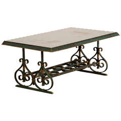 Antique Painted, Gilded Iron and Mirror Coffee Table, France c.1920