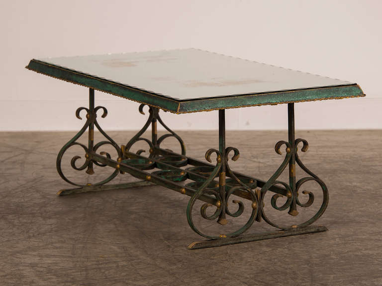 20th Century Painted, Gilded Iron and Mirror Coffee Table, France c.1920