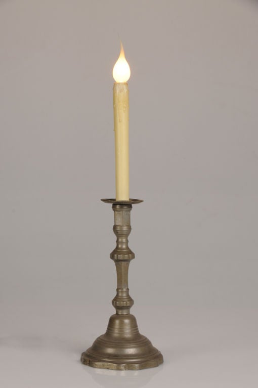 Pair of Antique French Louis XIV Style Pewter Candlesticks, Now Wired as Lamps