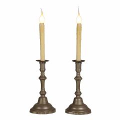Pair of Antique French Louis XIV Style Pewter Candlesticks, Now Wired as Lamps