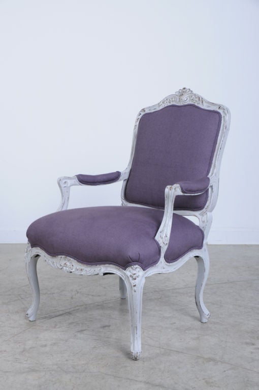 French Louis XV style painted fauteuils from France c. 1890