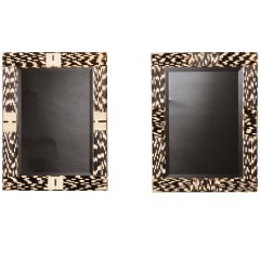 Two quill covered framed beveled mirrors with intriguing pattern, France