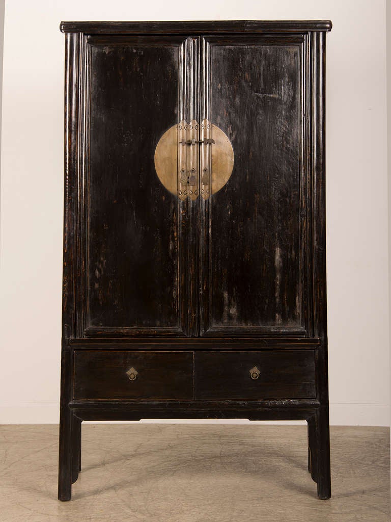 Chinese Black Lacquer Two Door Cabinet from the Kuang Hsu Period in China c.1875