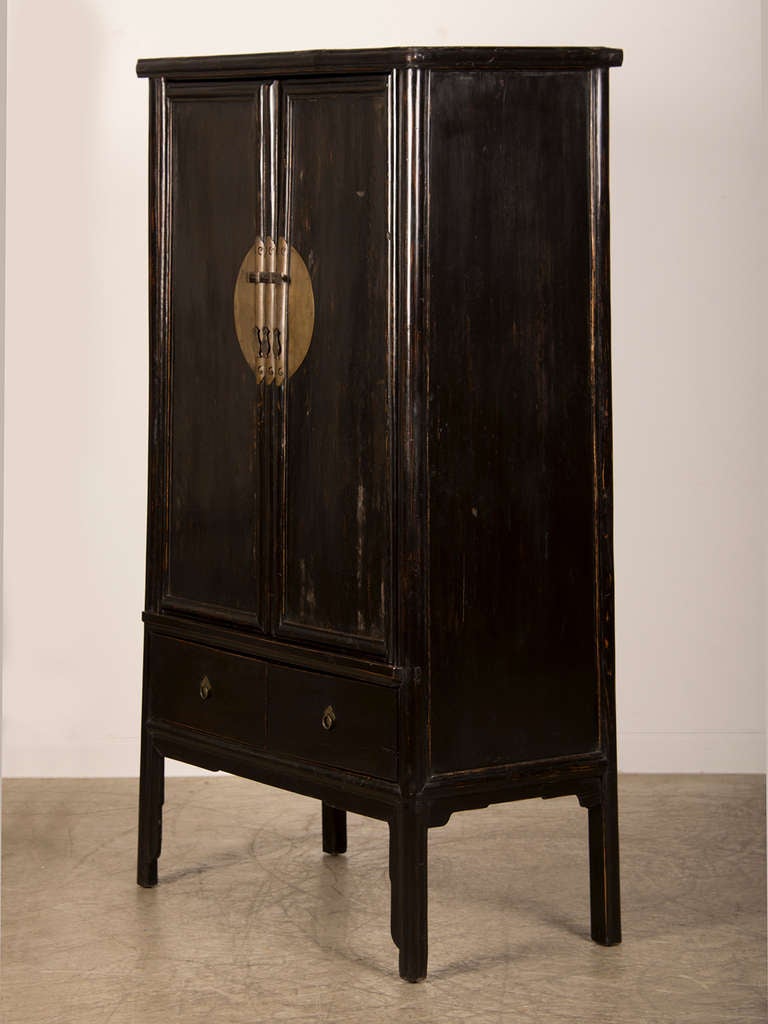 Black Lacquer Two Door Cabinet from the Kuang Hsu Period in China c.1875 In Excellent Condition In Houston, TX