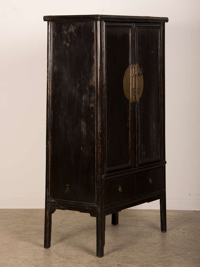 19th Century Black Lacquer Two Door Cabinet from the Kuang Hsu Period in China c.1875