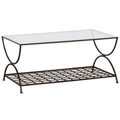 Hand Forged Iron Coffee Table With Woven Mesh Lower Shelf, France C.1940