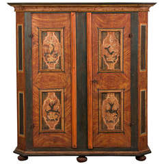 Ancienne armoire allemande Dowry peinte à la main, deux portes, vers 1800