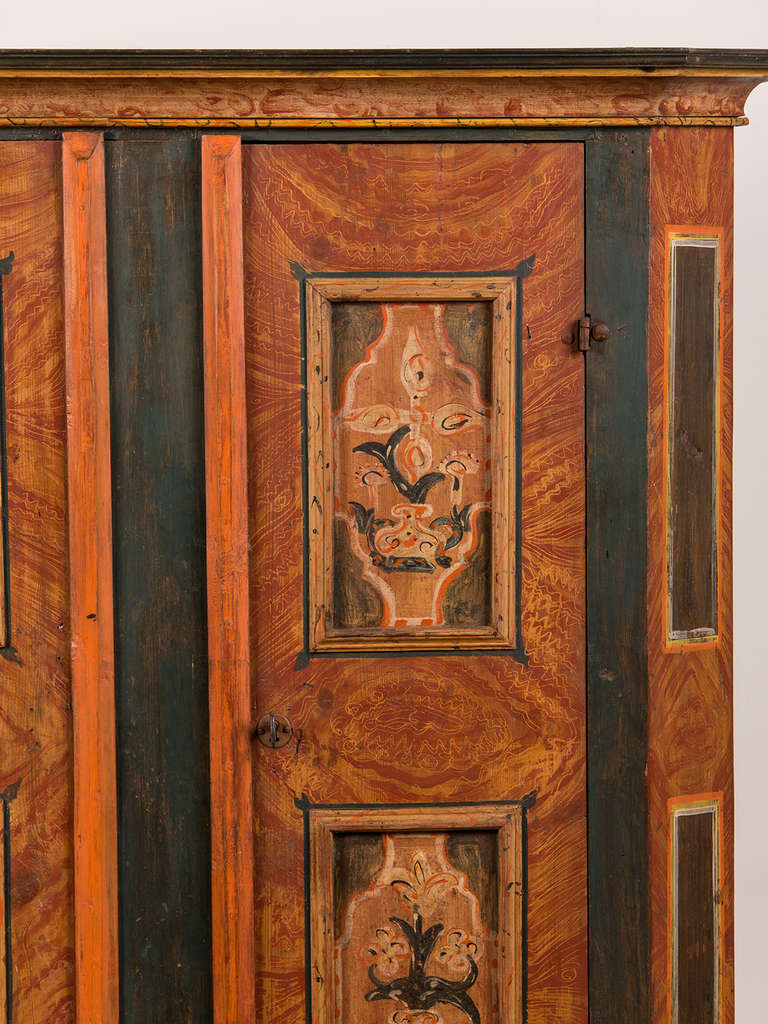 Antique German Hand Painted Dowry Cabinet, Two Doors, circa 1800 In Excellent Condition In Houston, TX