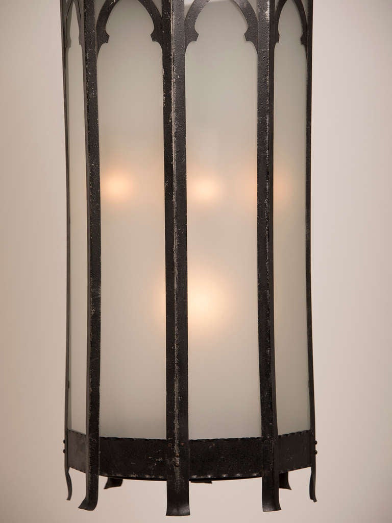Glass Antique French Gothic Style Iron Lantern, Strasbourg, circa 1895 For Sale