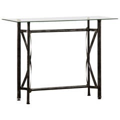Vintage French Hand Forged Steel Table, Glass Top, circa 1975
