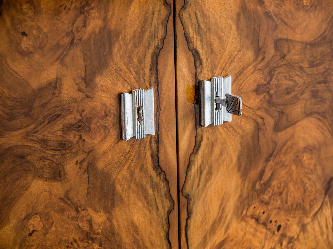 Art Deco Period Burl Walnut Buffet with Black Marble Top, France circa 1930 3