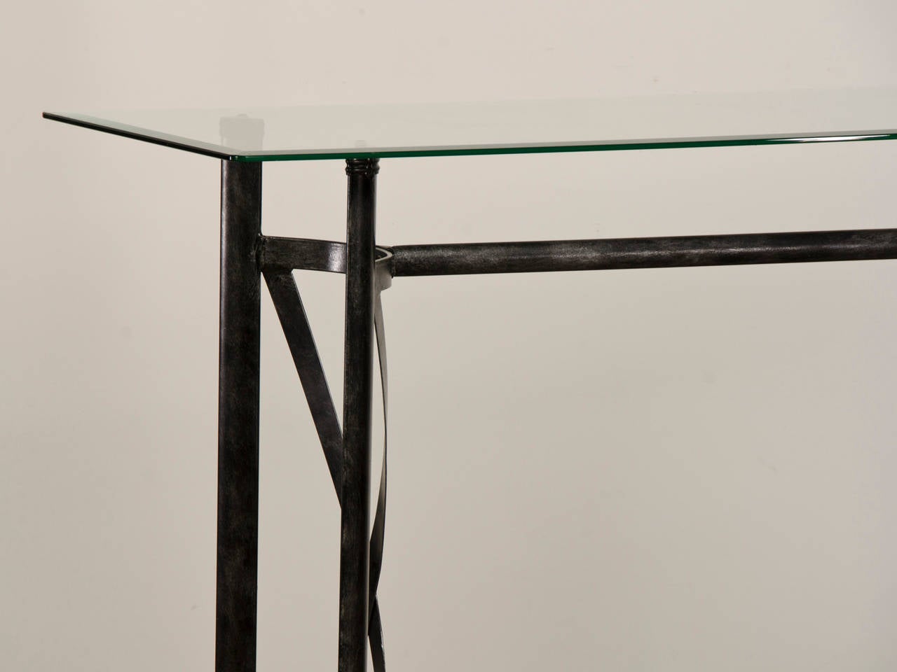 Vintage French Hand Forged Steel Table, Glass Top, circa 1975 In Excellent Condition In Houston, TX