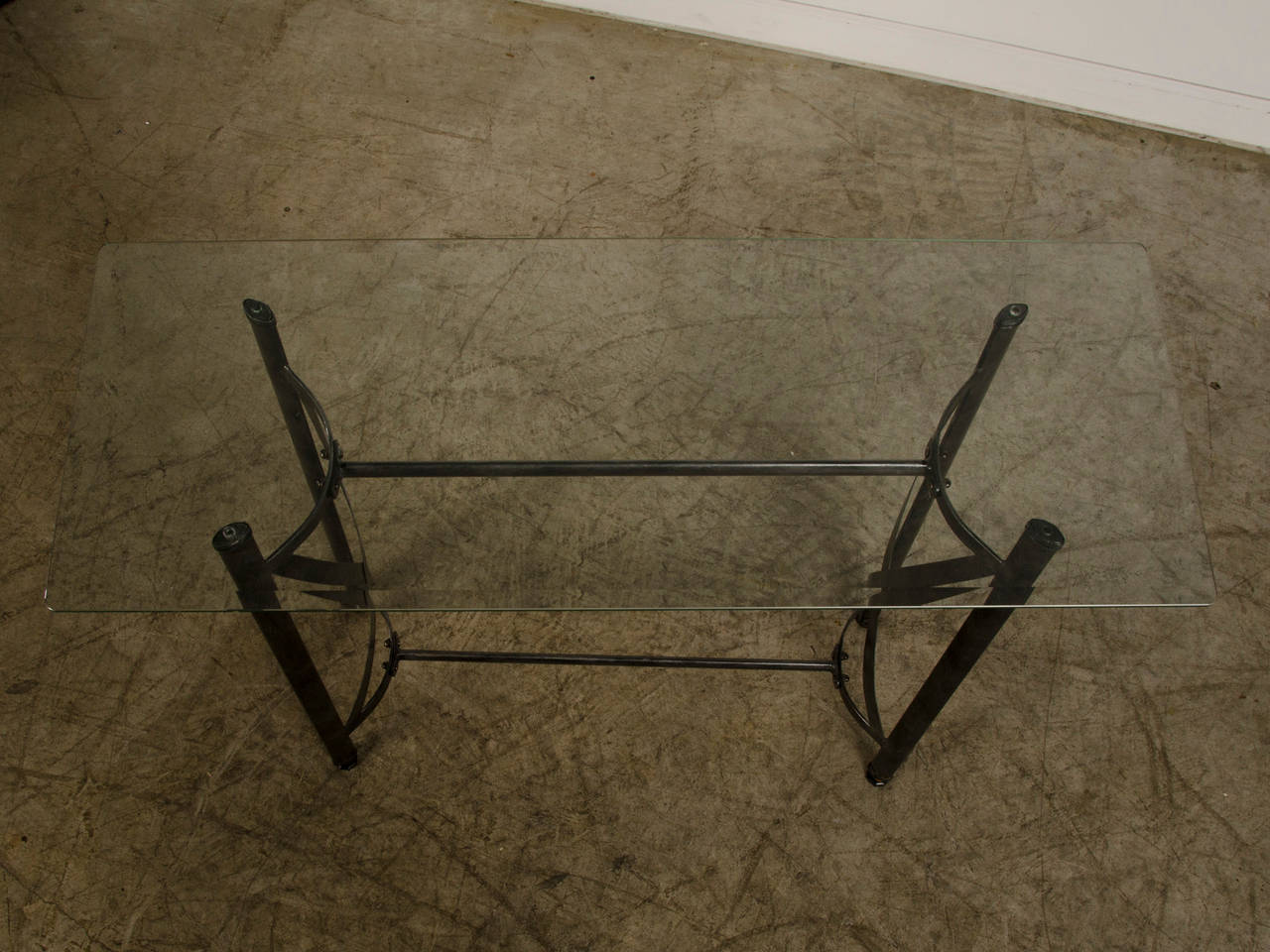 Vintage French Hand Forged Steel Table, Glass Top, circa 1975 1