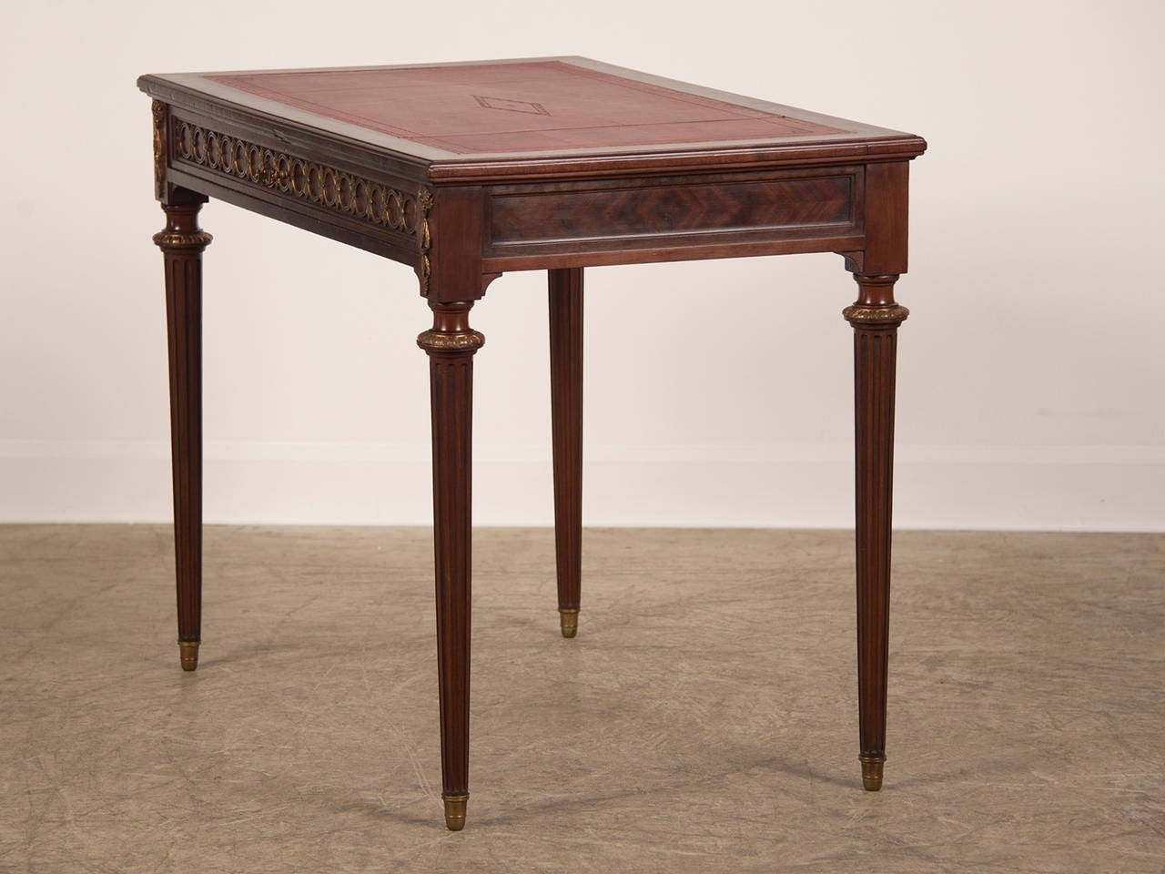 Mid-20th Century Louis XVI Style Vintage French Mahogany Writing Table, Leather Top, circa 1940 For Sale