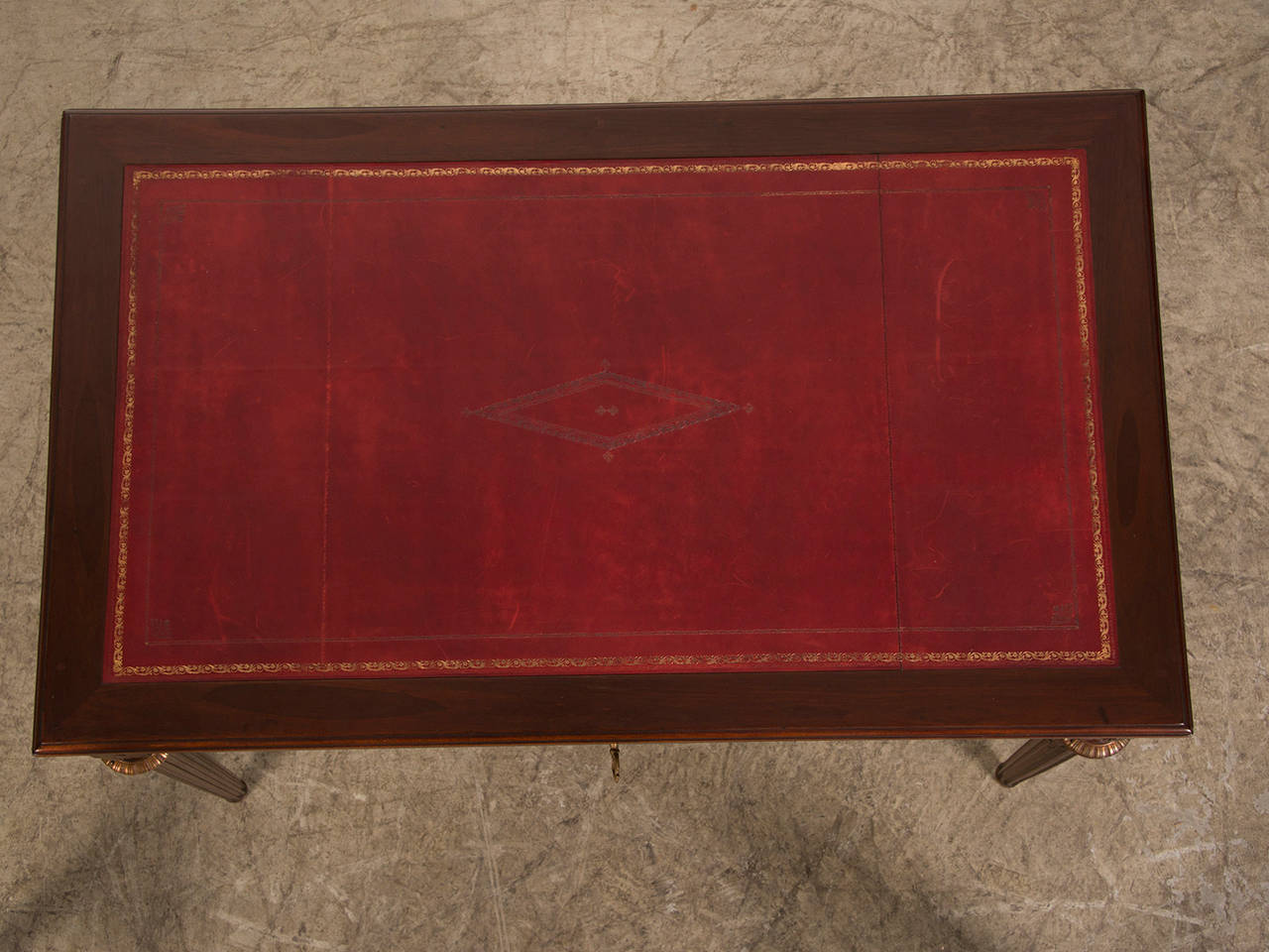 Louis XVI Style Vintage French Mahogany Writing Table, Leather Top, circa 1940 For Sale 1