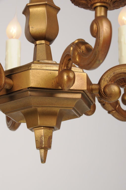 Vintage French, Louis XIV Style Bronze Doré Six-Arm Chandelier, circa 1940 In Excellent Condition In Houston, TX
