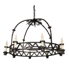 Impressive scale wrought iron chandelier from France c. 1910
