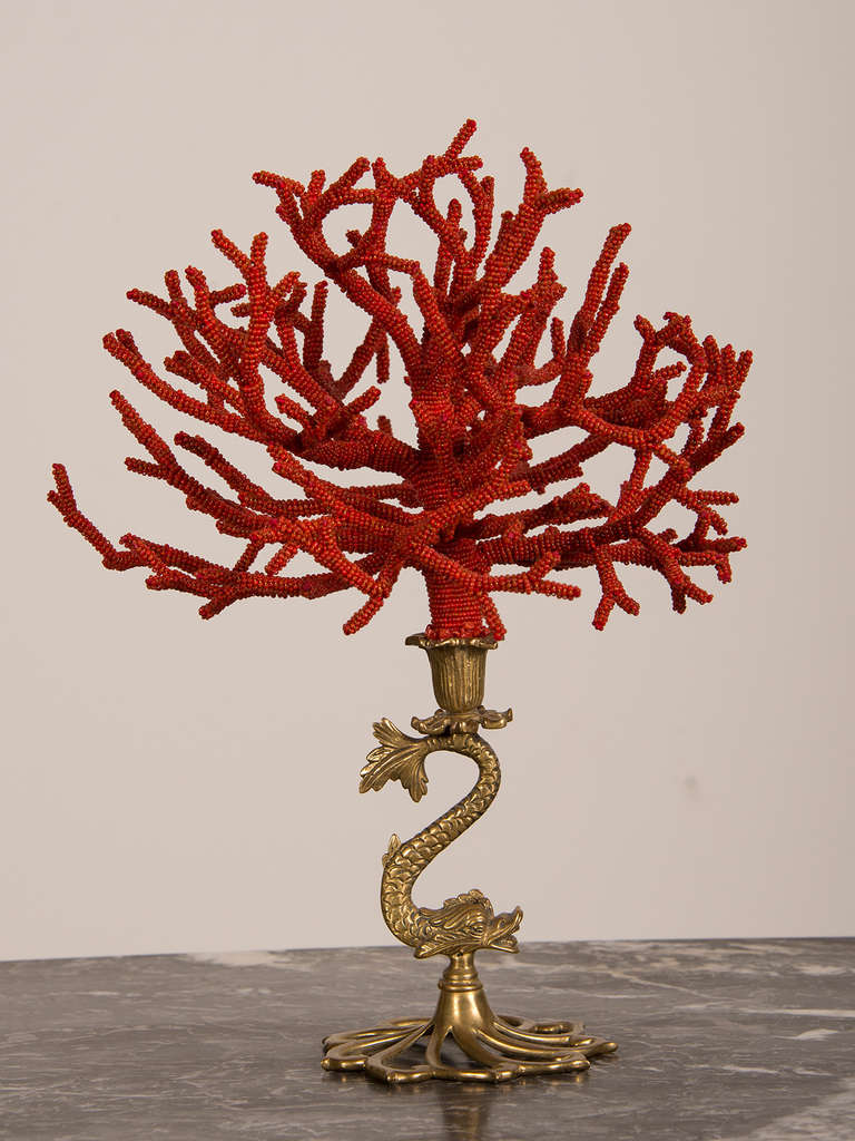 Italian Hand Beaded Venetian Glass Coral Spray, circa 1940 In Excellent Condition In Houston, TX