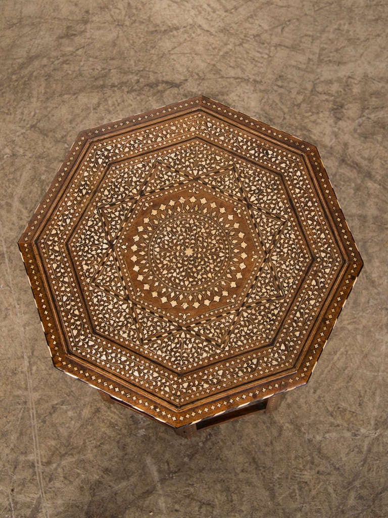 Islamic Syrian Octagonal Table Inlaid With Bone From Damascus c.1900