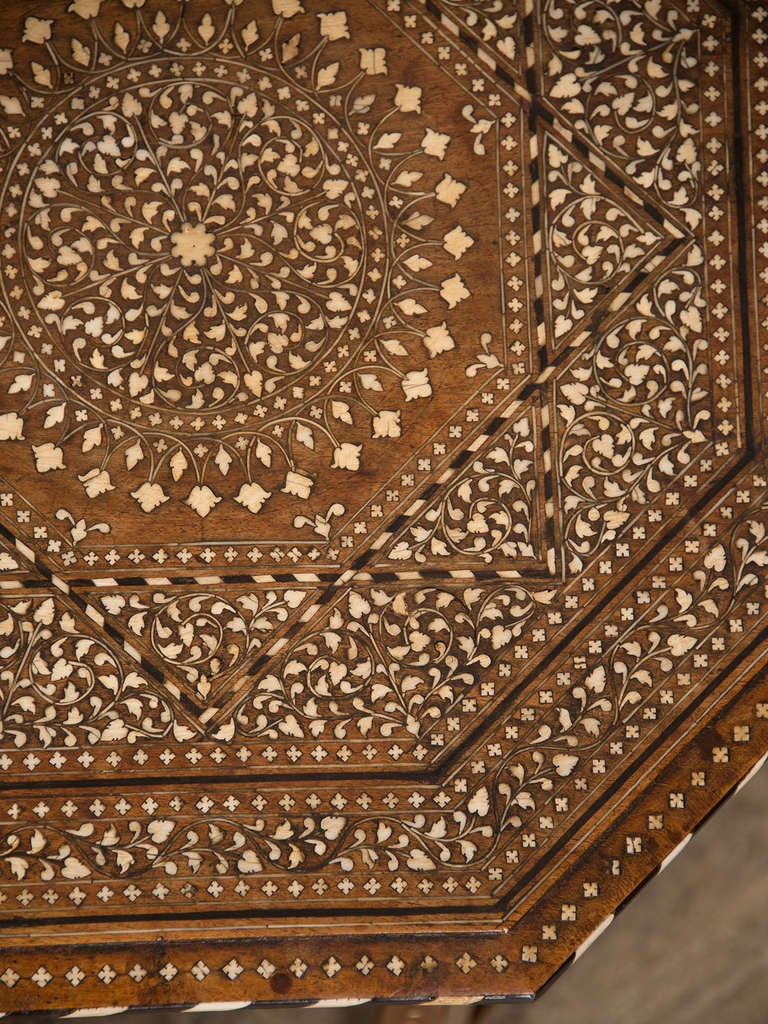 20th Century Syrian Octagonal Table Inlaid With Bone From Damascus c.1900