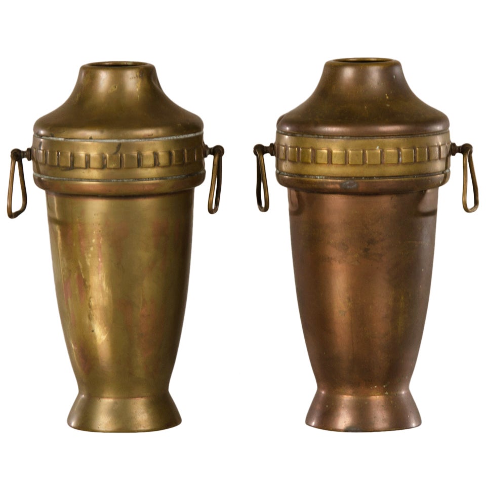 Pair of Antique French Copper and Brass Urns circa 1910