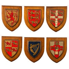 Six Oak Armourial Shields From A Boy
s Preparatory School, England C.1900 Six Oak Armourial Shields From A Boy
s Preparatory School, England C.1900