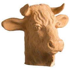Vintage French Papier-Mâché Head of a Bull, circa 1920