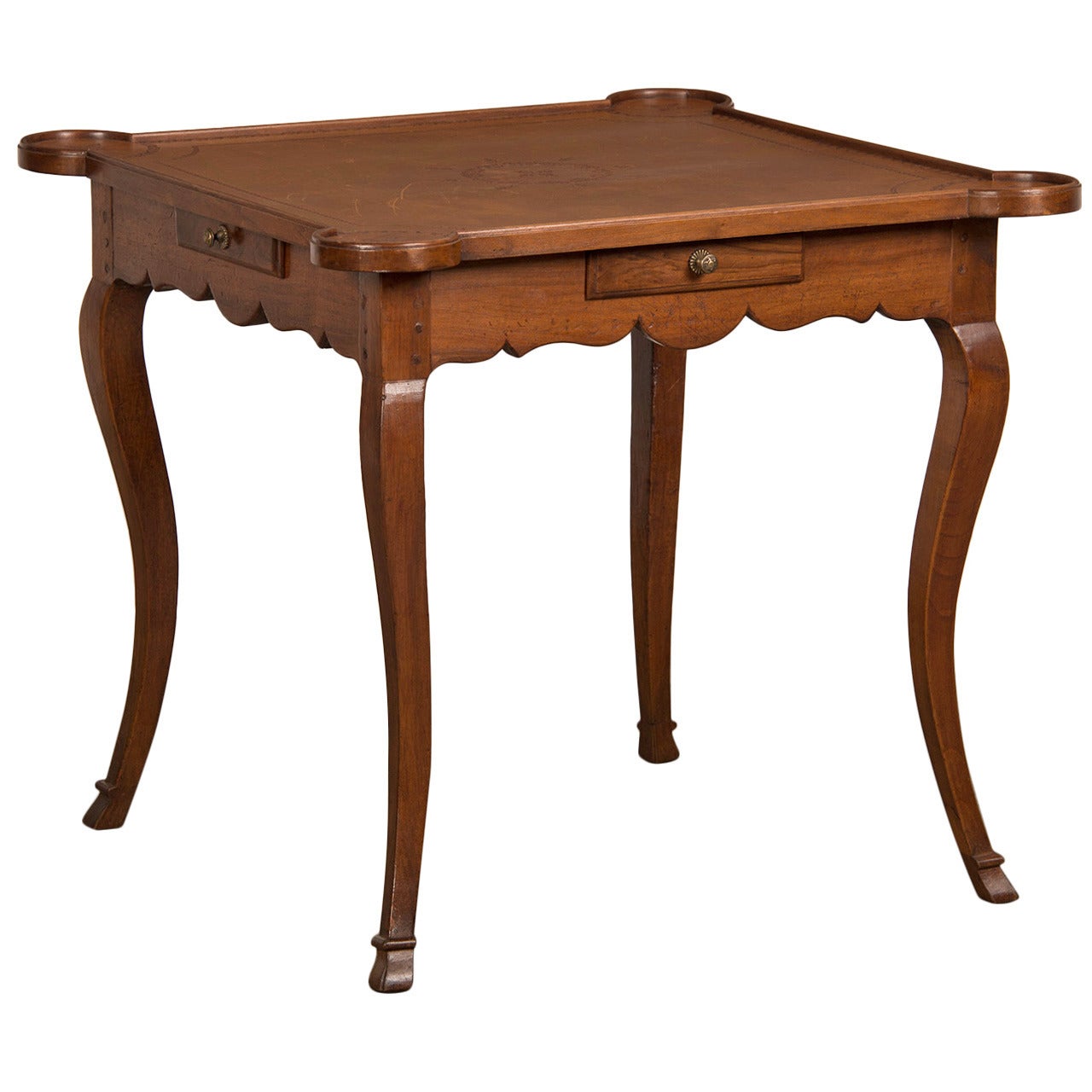 Antique French Louis XV Period Walnut Game Table with Leather Top, circa 1750