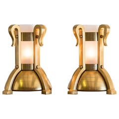 Pair of Art Deco Bronze Doré Fittings Mounted as Custom Lamps, Italy circa 1930
