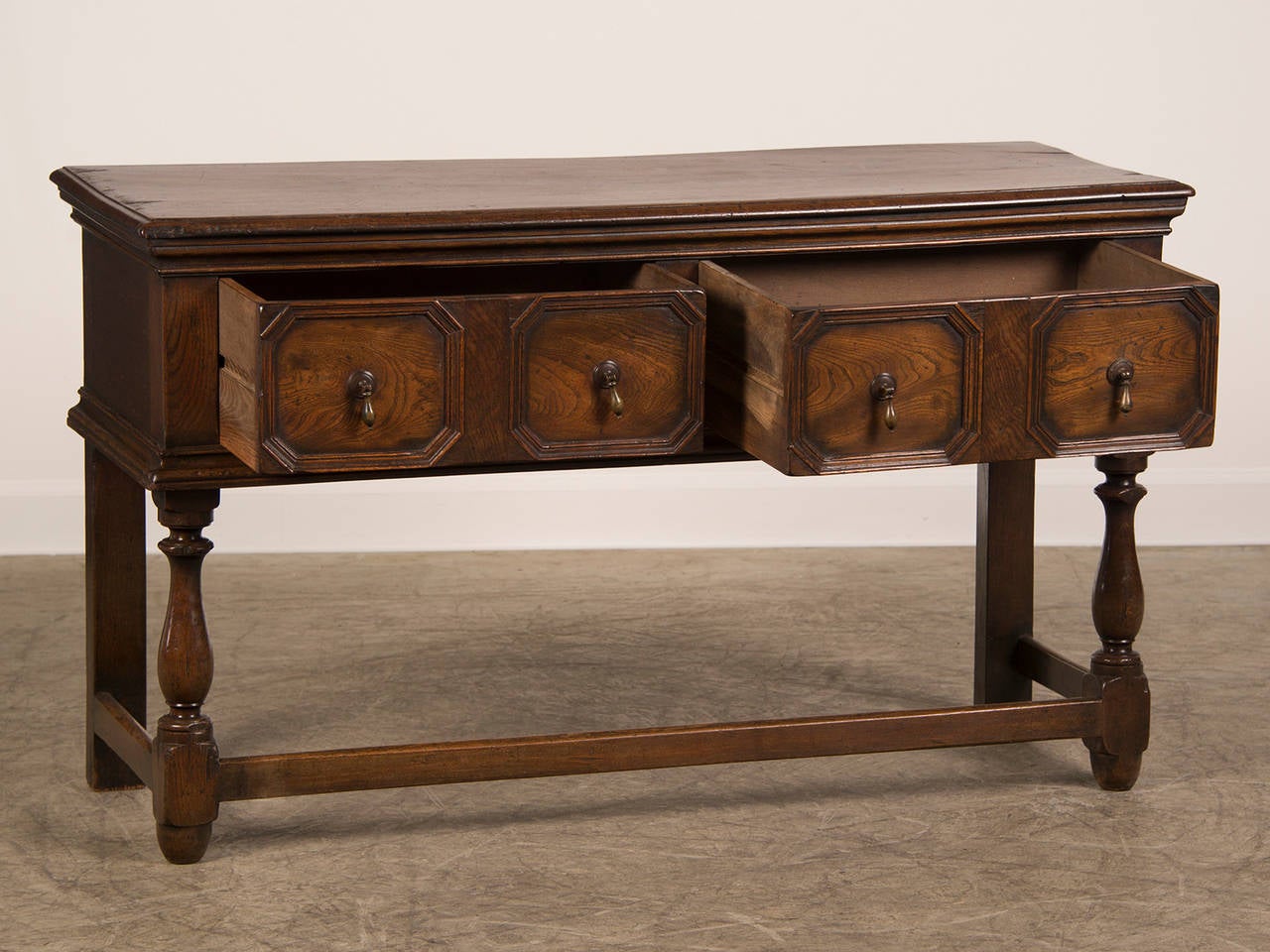 Brass Jacobean Revival Oak Serving Table, England circa 1885