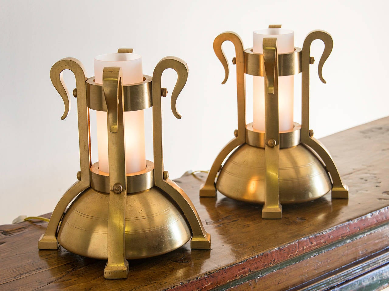 Pair of Art Deco Bronze Doré Fittings Mounted as Custom Lamps, Italy circa 1930 In Excellent Condition In Houston, TX