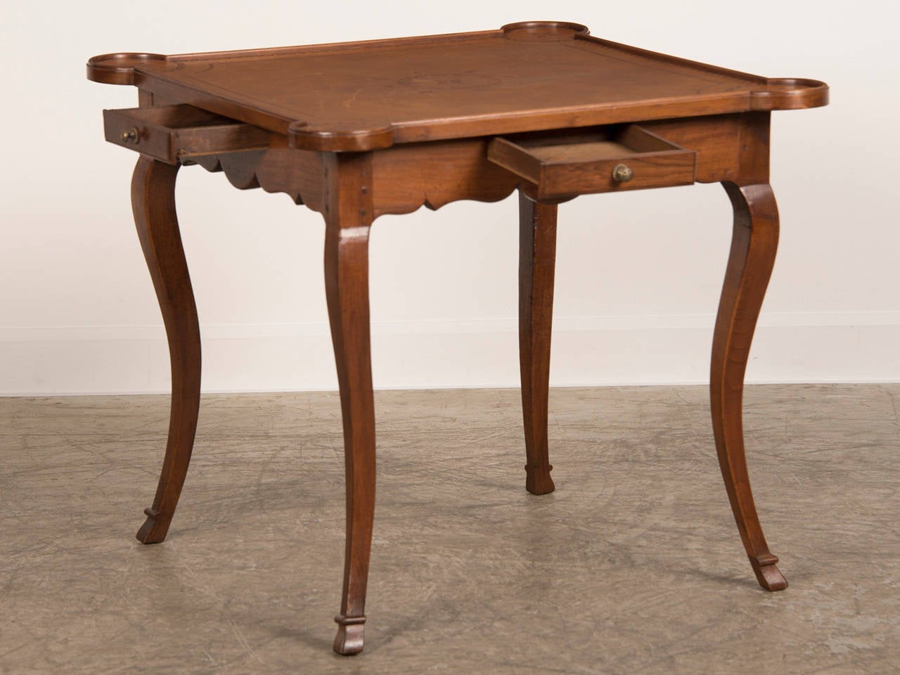 Antique French Louis XV Period Walnut Game Table with Leather Top, circa 1750 1
