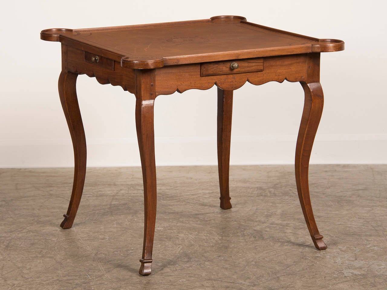 Antique French Louis XV Period Walnut Game Table with Leather Top, circa 1750 In Excellent Condition In Houston, TX