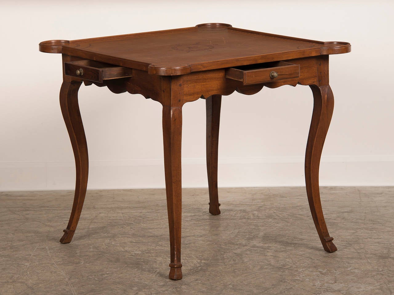 Mid-18th Century Antique French Louis XV Period Walnut Game Table with Leather Top, circa 1750