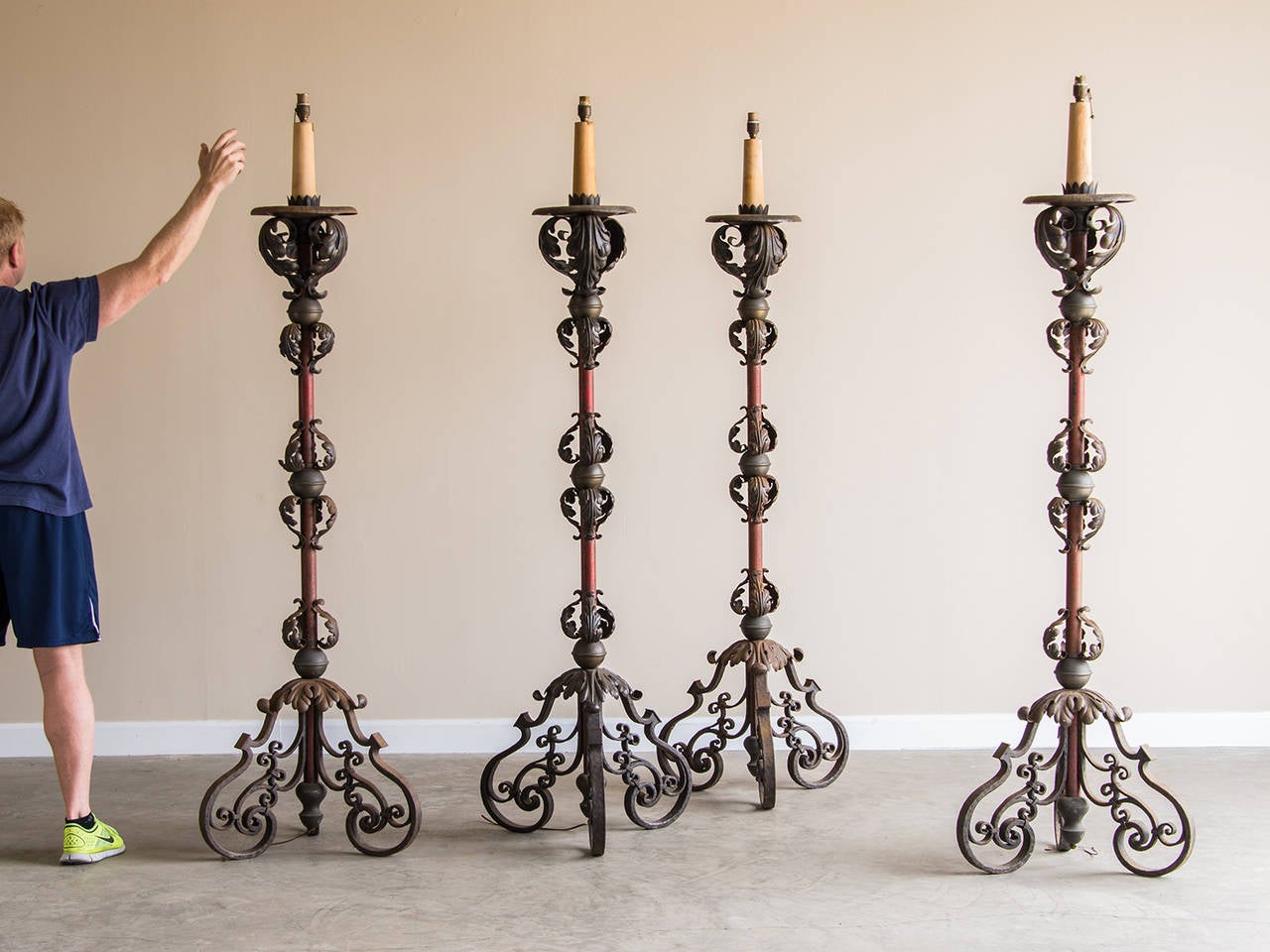 Receive our new selections direct from 1stdibs by email each week. Please click Follow Dealer below and see them first!

These extraordinary antique French candle stands circa 1880 are life size (the man in the photograph is 5'9