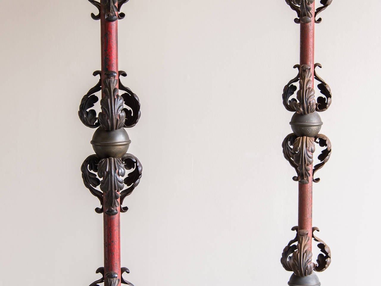 Set Four Massive Antique French Iron Candle Stands, Painted & Gilded, circa 1880 In Excellent Condition In Houston, TX