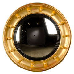 Antique Regency Period Gold Leaf Convex Mirror, England circa 1830 (18 3/4"d)